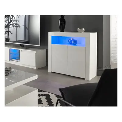 (White) MMT Modern White/Black Matt Gloss Buffet Sideboards Display Cabinets with LED Lights