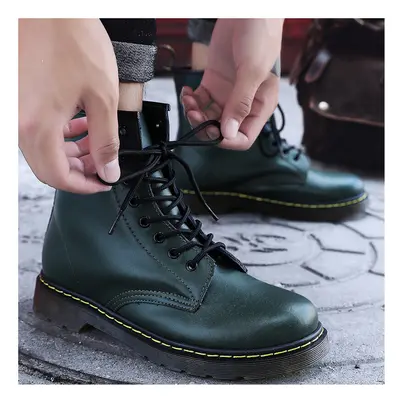 (Green Cotton, 38) (Brown, 36) Retro Boots Unisex Mens Womens Casual Motor 8-Eye Classic Leather