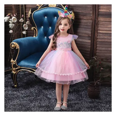 Girls Unicorn Headwear Layer Prom Party Gown Dress