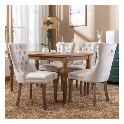 (Beige) Luxury Velvet Dining Room Kitchen Chairs Set of