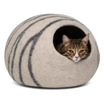 (Medium, Light Grey) Cat Bed Cave Premium Felt - Handmade 100% Merino Wool Bed for Cats and Kitt