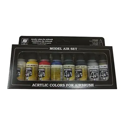 Vallejo Model Air Basic Colors Acrylic Paint Set for Air Brush - Assorted Colours (Pack of 8)