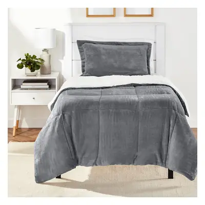 Amazon Basics Piece Bedding Set, Micromink Sherpa, Ultra-Soft, Warm All Season Comforter, Twin, 