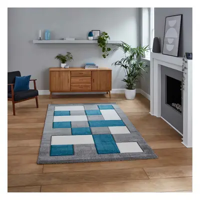 (Grey / Blue, x cm) Think Rugs Brooklyn BRK04 Box Checkers Geometric Rugs Multi Colour Small Ext