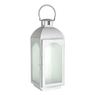 Premier Housewares Small Mild Steel Lantern White Wash Finish Frosted Glass Detail Small Size Di