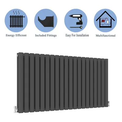 (Double, 600x1180mm) Anthracite Central Heating Oval Column Radiators