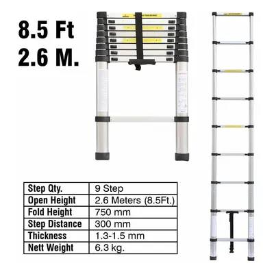 (3.2M Telescopic Ladder) 2.6/3.2/3.8/4.4/5.2M Aluminium Telescopic Ladder