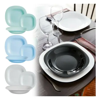 (30Pcs Dinner Set, Black & White) Luminarc Square 18pc Opal Glass Dinner Set Plates