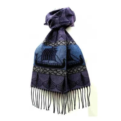 Calzeat of Scotland Blue & Purple Viking Ships Dragon Jacquard Wool Scarf