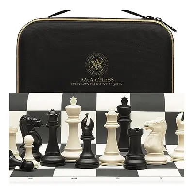 A&A Tournament Chess Set / 20''x20'' Foldable Silicone Chess Board / 3.75'' King Height Plastic 