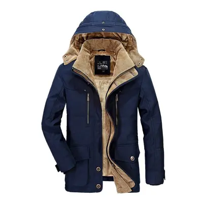 (Blue, M) Mens Coats Winter Padded Jacket Warm Casual Overcoat Thick Thermal Outwear with Hood V