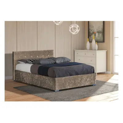 (4ft6 Double, Truffle) Albie Crushed Velvet Ottoman Storage Bed with Ameila Mattress