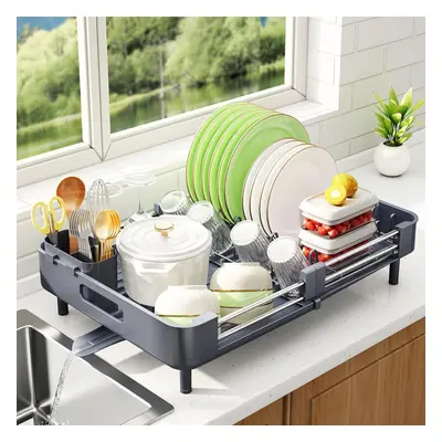 (Grey) Dish Drainer Rack, Expandable(33.5 CM-50 CM) Stainless Steel Sink Organizer Dish Rack and