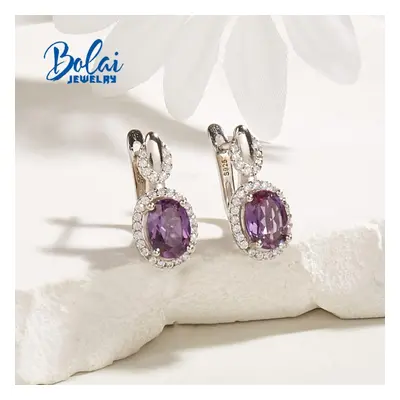 (purple, M) Sterling Silver Earring Classic Design With Created Alexandrite Color Change Stone F