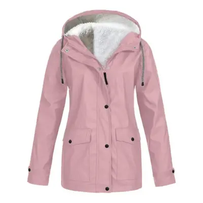 (pink, 5XL) Autumn And Winter Outdoor Hiking Jacket Plush Zipper Hooded Waterproof Warm Coat Sli