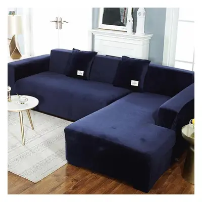 (navy blue, seat(235-300cm)) Plush Sofa Cover Velvet Elastic Leather Corner Sectional For Living