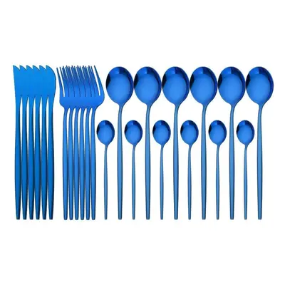 (blue) 24pcs Mint Gold Dinnerware Set Knife Fork Coffee Spoon Cutlery Western Stainless Steel Ta