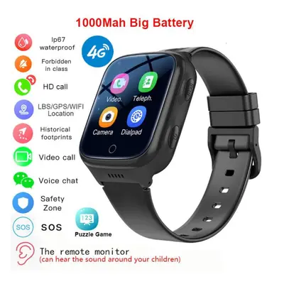 (black, Asia version) 4g Kids Smart Watch Wifi Gps Lbs Tracker Sos Video Call Children Smartwatc