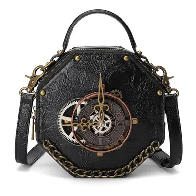 (black) Johnature Retro Punk Women Leather Bag Fashion Moto & Biker Portable Handbags Versatile 