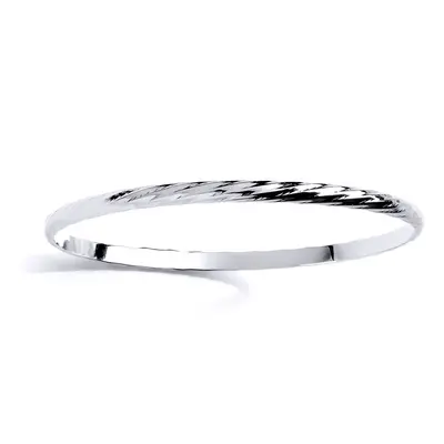 Jewelco London Ladies Sterling Silver Twist Texture D-Shape Bangle Bracelet 3mm - GVG190