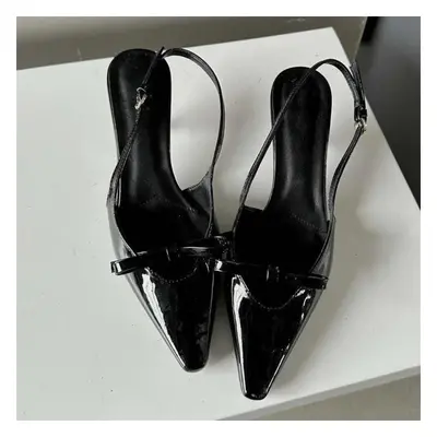 (black, 38) Eilyken Fashion Pointed Toe Pumps Sandals Elegant Woman Slingbacks Buckle Strap Thin