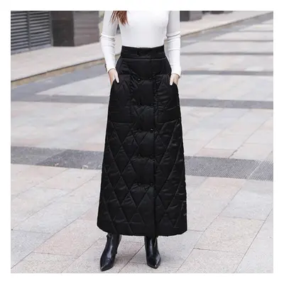 (black, XXXL) Women&apos;s Winter Down Cotton Black Skirt With Thickened Long Skirt