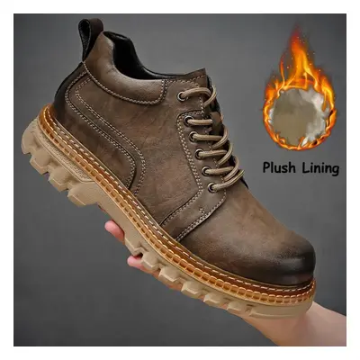 (brown, 44) Autumn And Winter Men&apos;s Leather Shoes Casual Boots