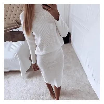 (white, One Size) Taovk Women&apos;s Knitted Skirts Sets Office Lady Solid Color Turtleneck Pull