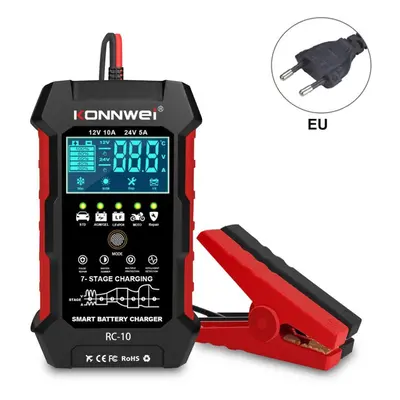 (black, EU) Konnwei Rc10 12v 10a & 24v 5a Battery Charger Battery Pulse Repair Tool For Leadacid