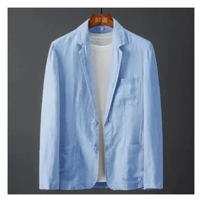 (blue, M) Solid Color Linen Suit Men&apos;s Spring And Summer Young And Middle-aged Slim Casual 