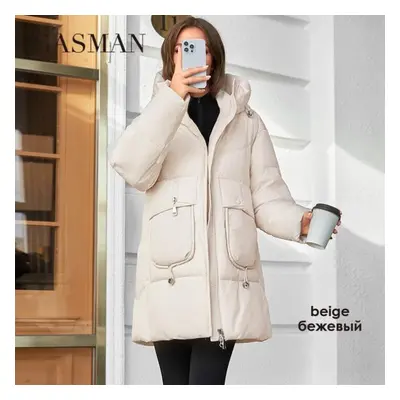 (beige, 4XL) Gasman Fashion Hooded Parkas Women&apos;s Plus Size Casual Hooded Pocket Women Down