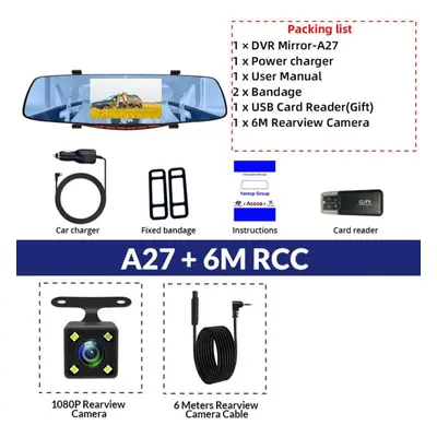 (white, No TF Card) E-ace Car Dvr Inch Earview Mirror Camera Full Hd 1080p Dual Lens Dvr Recorde