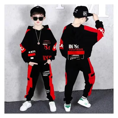 (black, 130cm) Hip-hop Boys Clothing Set Children&apos;s Printing Sportwear Kids Hooded Sweatshi