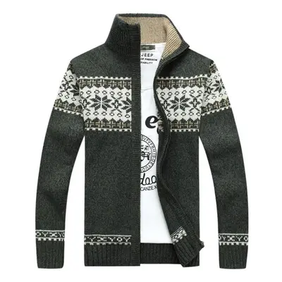 (green, M) Autumn And Winter Sweater Men&apos;s Jacquard Slim-fit Stand-up Collar Sweater Trendy