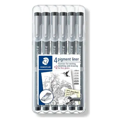 Staedtler SB6P Pigment Liner Fineliner Technical Drawing Pens Assorted Line Width - Set of