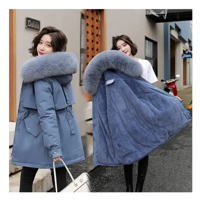 (Blue, UK = Tag 3XL) Womens Parka Fur Hooded Ladies Fleece Lined Winter Warm Long Coat Jacket Ou