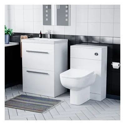 Nanuya mm Drawer White Vanity Unit and Back To Wall Toilet with WC Unit