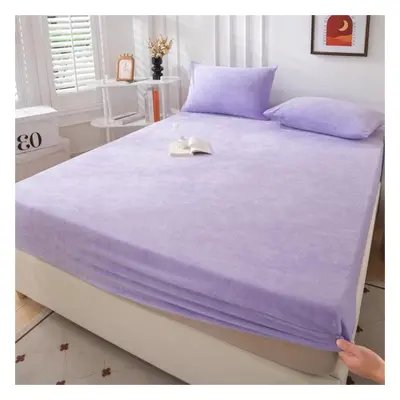 (light purple, Bed sheet (180x200x25cm)) 1pc Flannel Bed Sheet With Elastic Band For Winter Soft