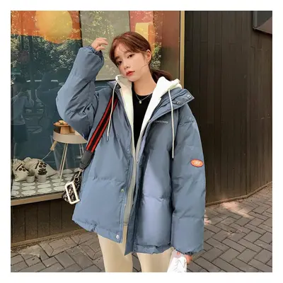 (blue, S) Women&apos;s Winter Jacket Casual Loose Parkas Female Solid Thick Hooded Winter Coat T