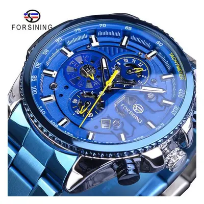 (bright navy blue) Forsining2022 New Three-disc Sports Automatic Mechanical Strap Calendar Men&a