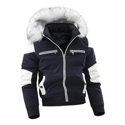 (blue, XXL) Large White Wool Short Cotton Jacket Insert Leather Men&apos;s Cotton Jacket Men&apo