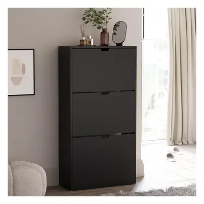 (115H x 60W x 24D, Black) Drawer Shoe Cabinet, Space Saving Shoe Storage Cupboard with Flip Draw