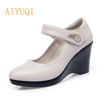 (beige, 36) Women&apos;s Shoes Platform Wedge Women&apos;s Autumn Shoes High Heel Fashion Mid-ag