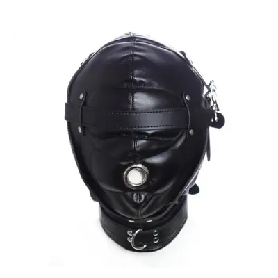 (black) Adult Products Headgear Blindfolded Leaky Mouth Adjustable Mask Thick Leather Black Red 