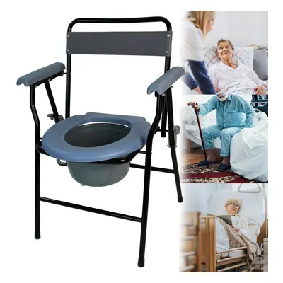 Folding Steel Commode Chair Portable Toilet with Safety Lock and Litre Pail