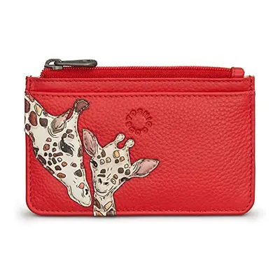 Mother's Pride Leather Card Holder Purse for Women, Giraffe Design, Red Leather, RFID Protection