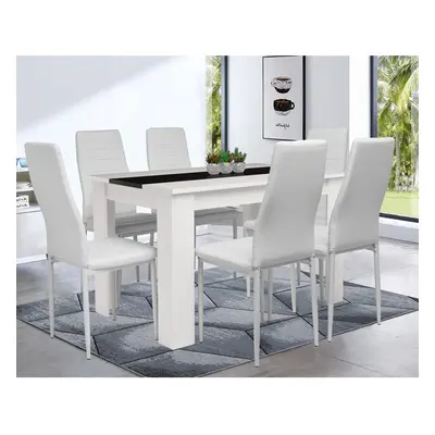 ((White Table & White Chairs)) Wooden Dining table And Dining Room Chairs Set