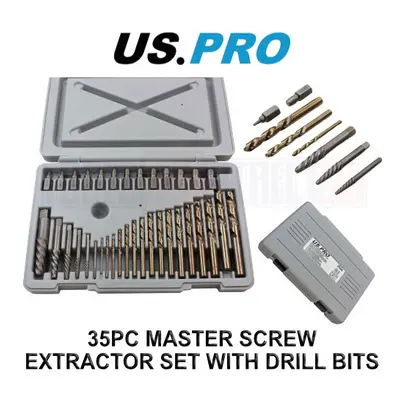 US PRO Tools 35pc Master Screw Extractor and Drill Set for Damaged Broken Bolts Studs