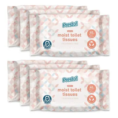 Amazon Brand - Presto! Gentle Moist Toilet Tissues - Fragrance Free - Fine to Flush - Pack of (4