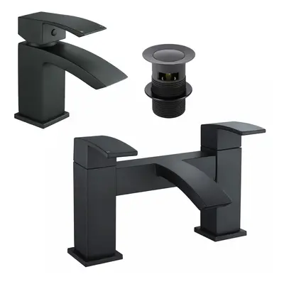 Black Matt LUCIA WATERFALL Bath Filler & Basin Mixer Tap Set